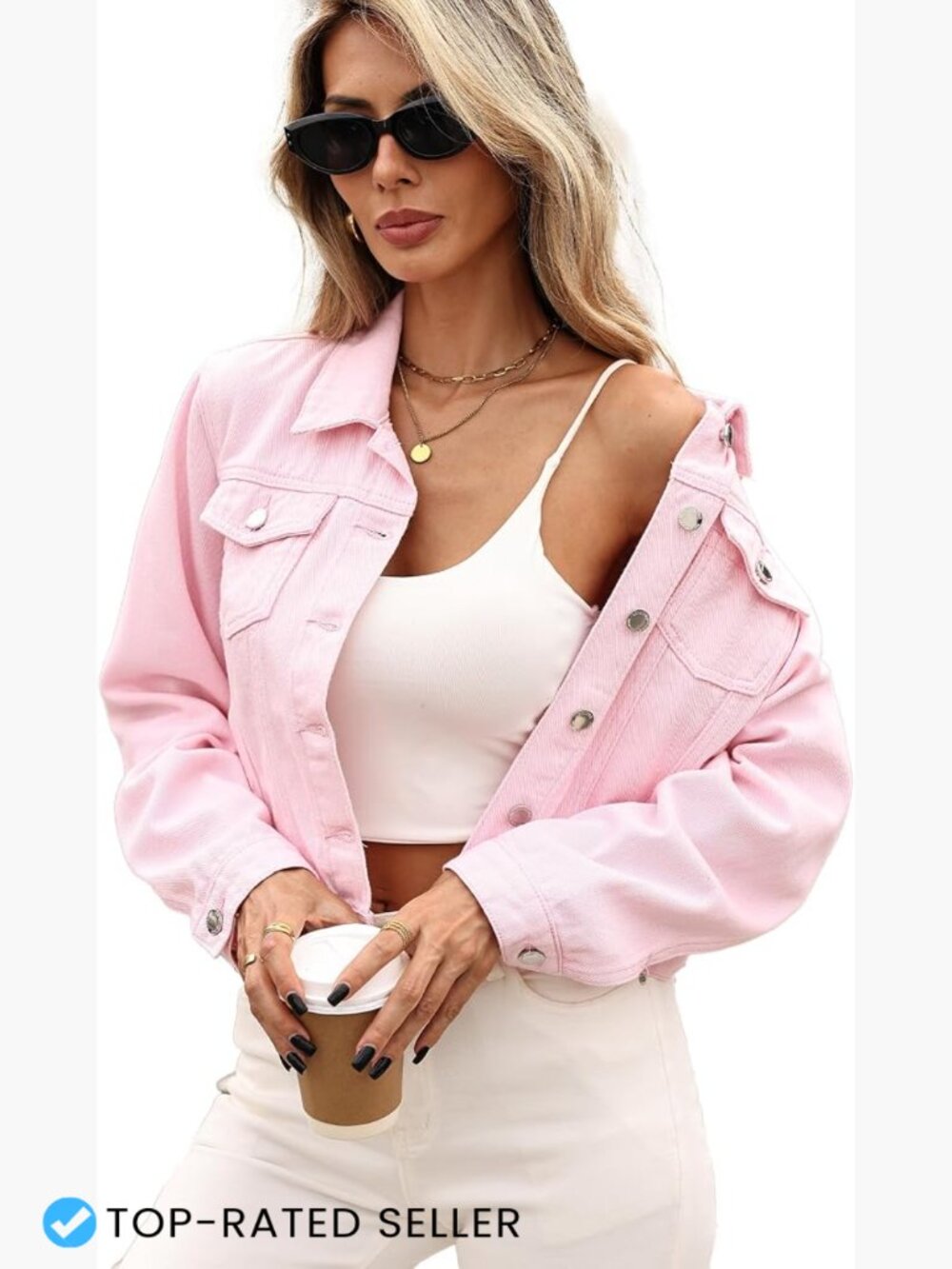 Cropped Denim Jacket Y2K Trendy Casual Long Sleeve With 6 Pockets
